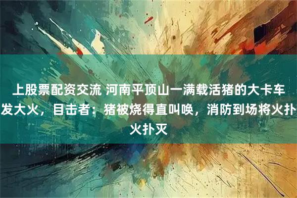 上股票配资交流 河南平顶山一满载活猪的大卡车突发大火，目击者：猪被烧得直叫唤，消防到场将火扑灭